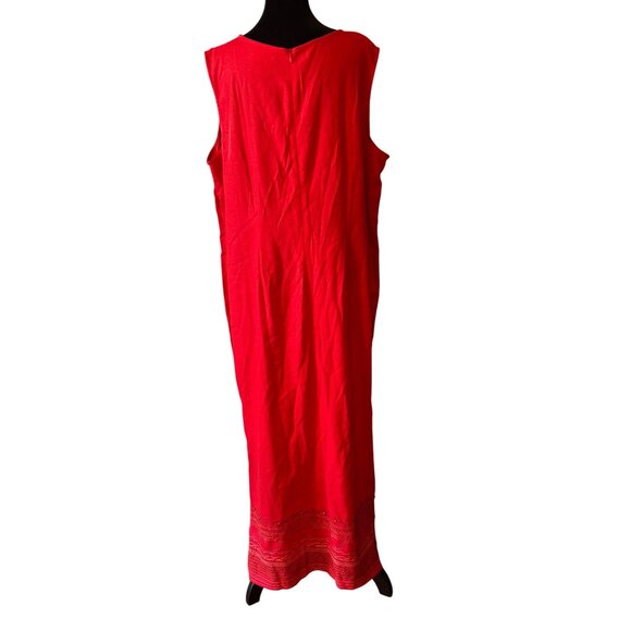 Coldwater Creek Red Sleeveless Embroidered Maxi Dress Size 20 Linen/Rayon Blend - Picture 8 of 15